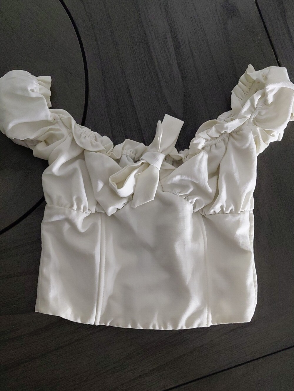 I.AM.GIA Cream Ruffle Bow-Front Crop Top